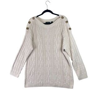 Grandma Fishermans Pullover Boat Neck Preppy Button Sweater Chunky Cable Knit 1X
